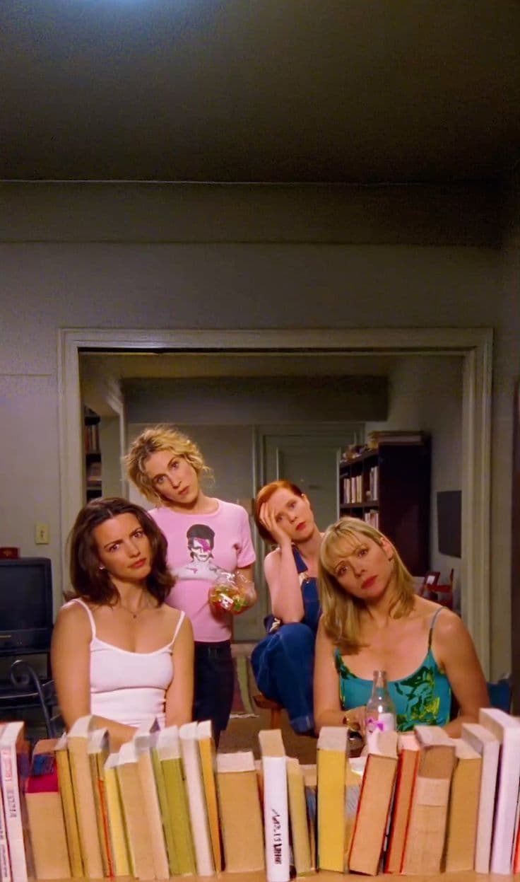 The four characters hanging out together at home.